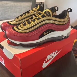 Nike Air Max 97 Metallic Red and Gold Sneakers
